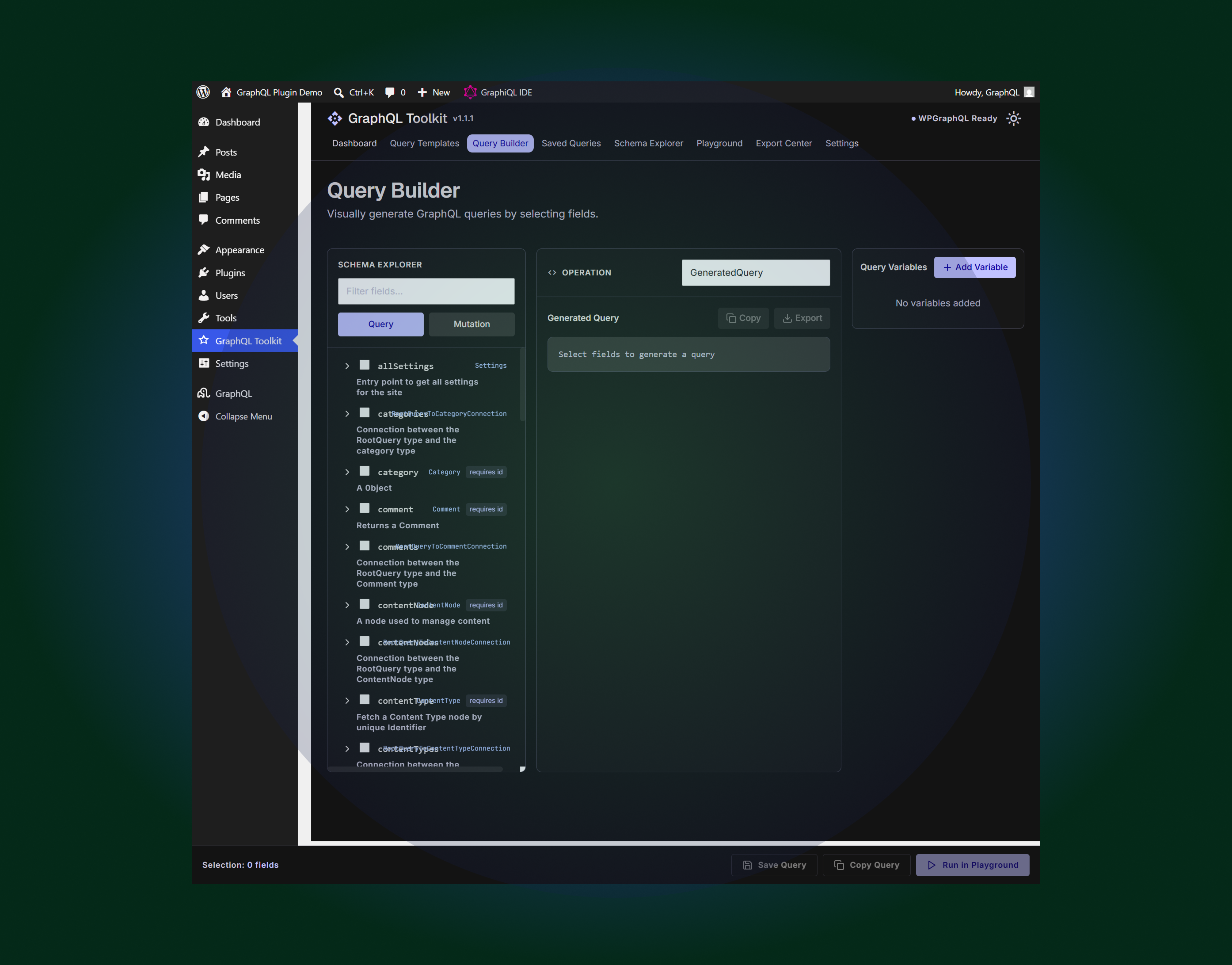 Visual query builder interface